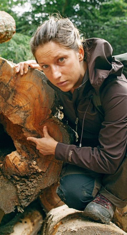 Gesche Jürgens ist Waldexpertin bei Greenpeace. Sie untersucht die abgeholzten Stämme auf ihr Alter. 