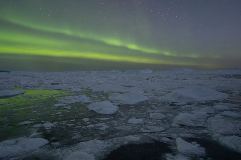 Nordlichter über dem Kangia-Eisfjord bei Ilulissat