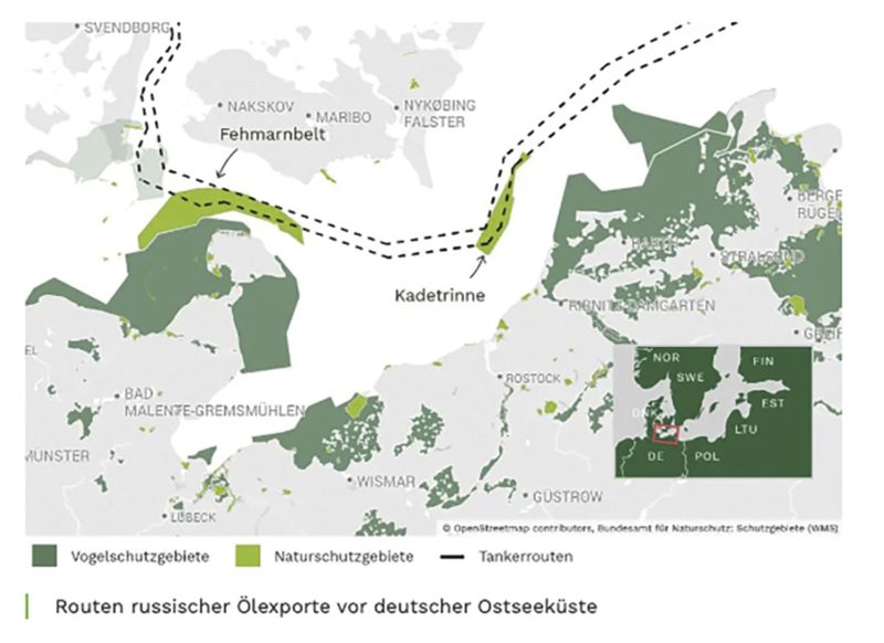 Jährlich fahren rund 1000 russische Schrott­tanker auf dieser vielbefahrenen und zum Teil sehr engen Wasserstraße durch die Ostsee